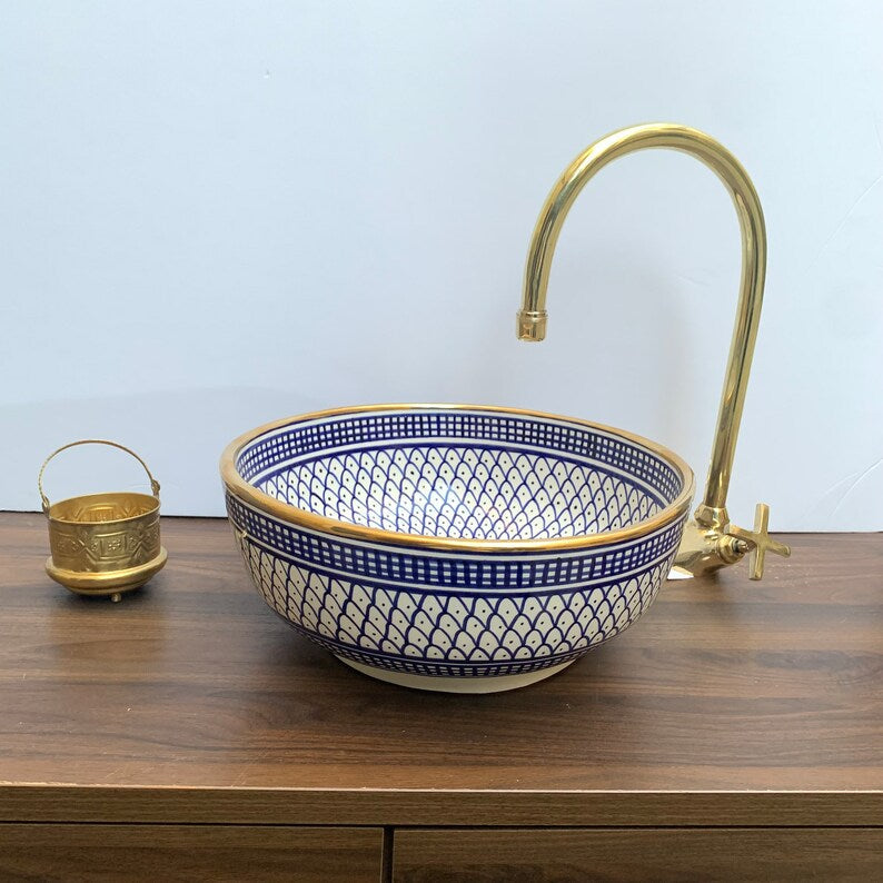 14K Carat Gold contour bathroom sink | Hand painted ceramic sink | Bathroom sink #20A