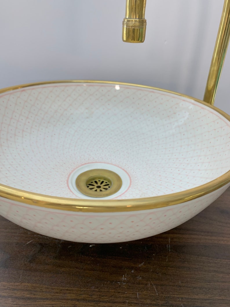 14K Carat Gold contour bathroom sink | Hand painted ceramic sink | Bathroom sink #20E