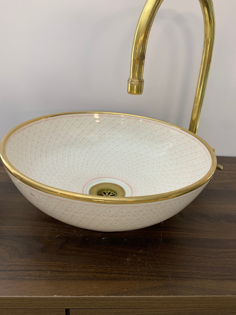 14K Carat Gold contour bathroom sink | Hand painted ceramic sink | Bathroom sink #20E