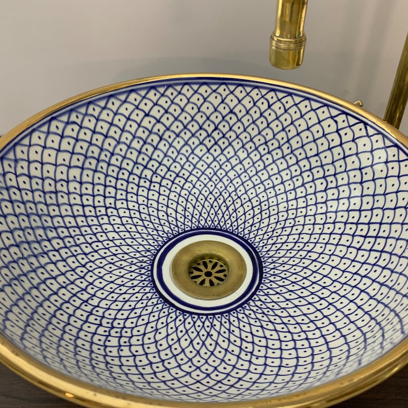 14K Carat Gold contour bathroom sink | Hand painted ceramic sink | Bathroom sink #20C