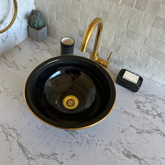 Bathroom sink | Zellige style ceramic bathroom sink contour en or 14k  #122