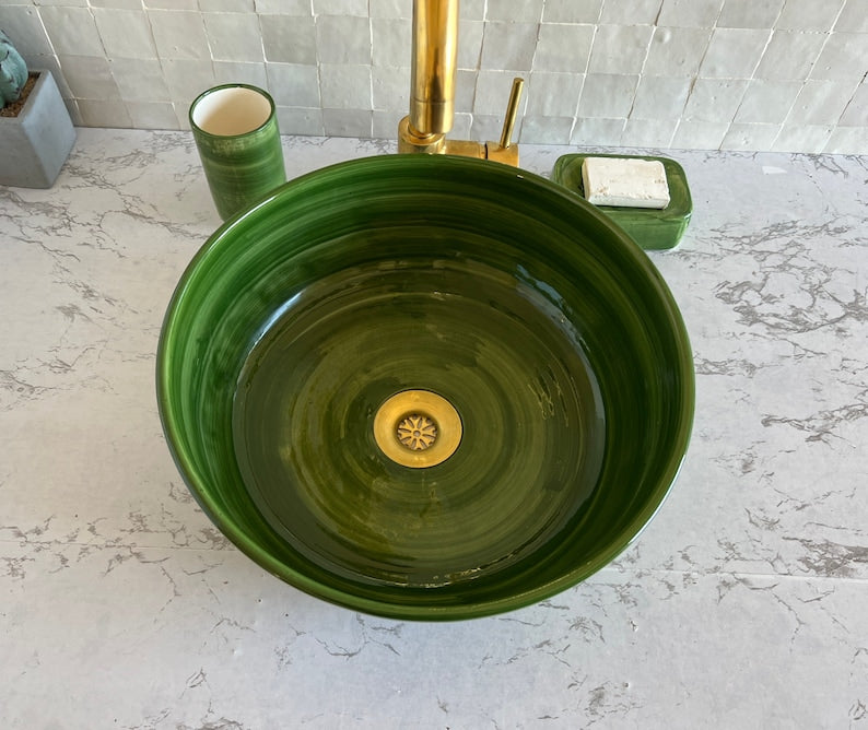 Vasque Marocaine en Céramique pour une Salle de Bain Élégante | Green sink bowl #46