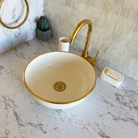 Bathroom sink | Zellige style ceramic bathroom sink contour en or 14k #129