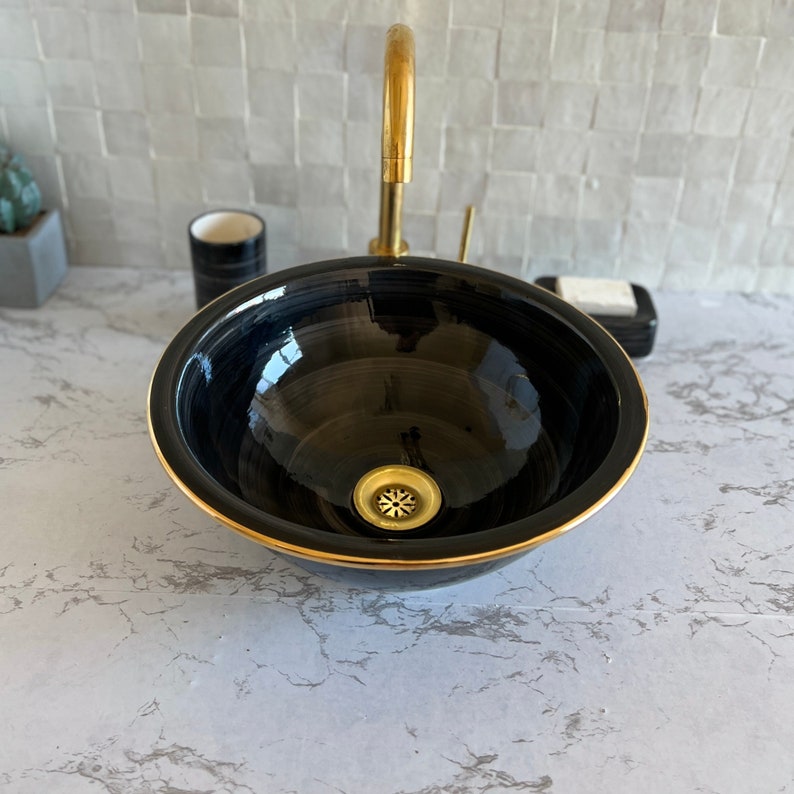 Bathroom sink | Zellige style ceramic bathroom sink contour en or 14k  #122