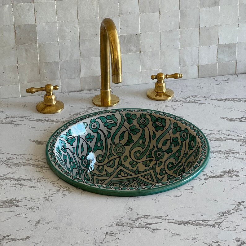 Vasque Marocaine en céramique pour une salle de bain  | Green sink bowl #50