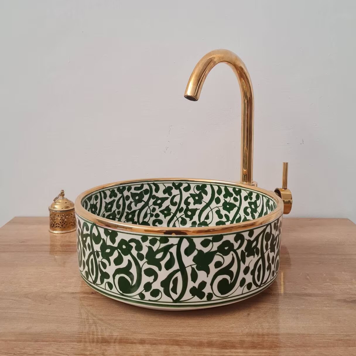 14K Carat Gold contour bathroom sink | Hand painted ceramic sink #72