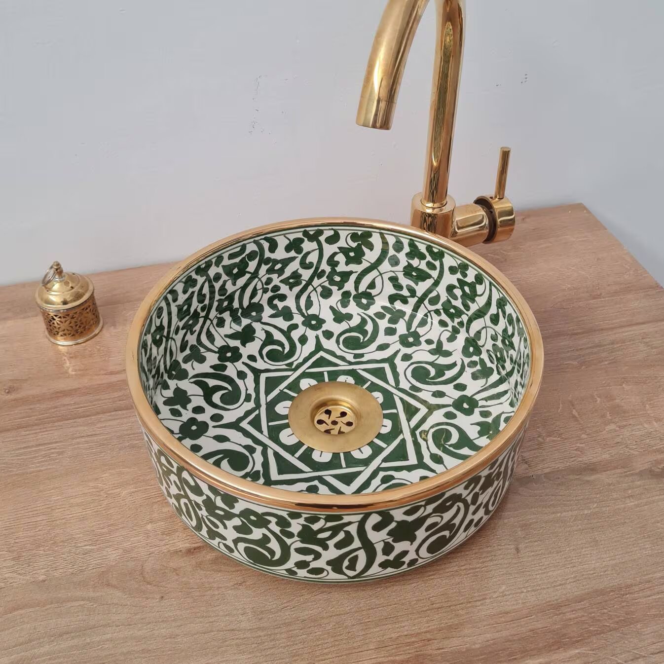 14K Carat Gold contour bathroom sink | Hand painted ceramic sink #72