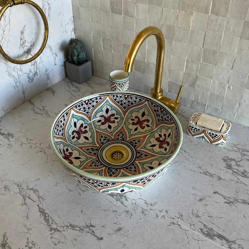 Vasque Marocaine en céramique pour une salle de bain élégante - Unique sink bowl #54