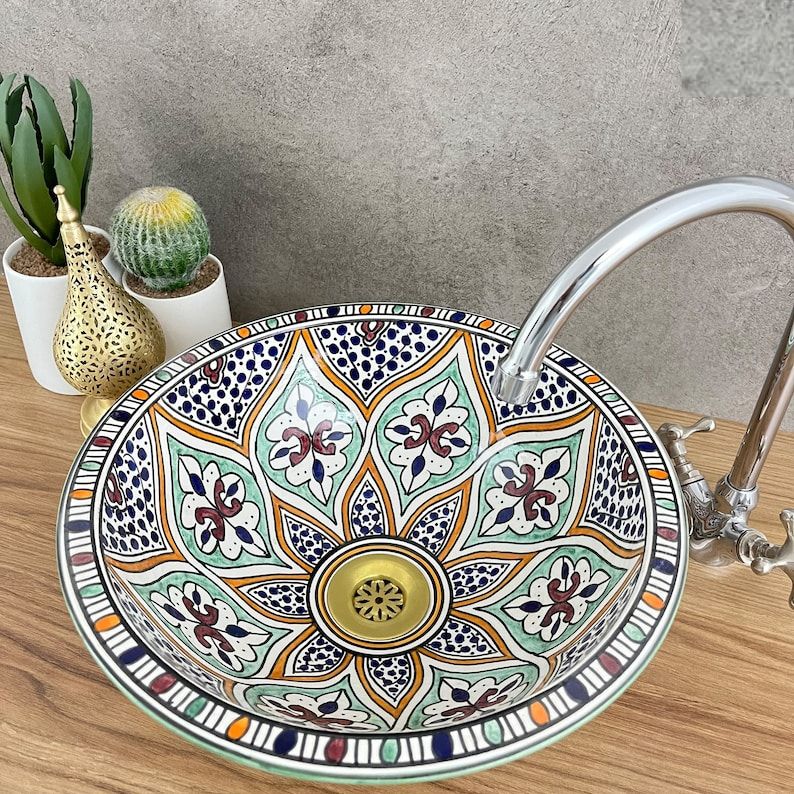 Vasque élégante pour salle de bain | Lavabo en céramique style orientale - colorful sink bowl #185P