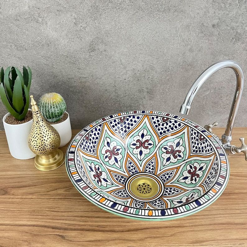 Vasque élégante pour salle de bain | Lavabo en céramique style orientale - colorful sink bowl #185P