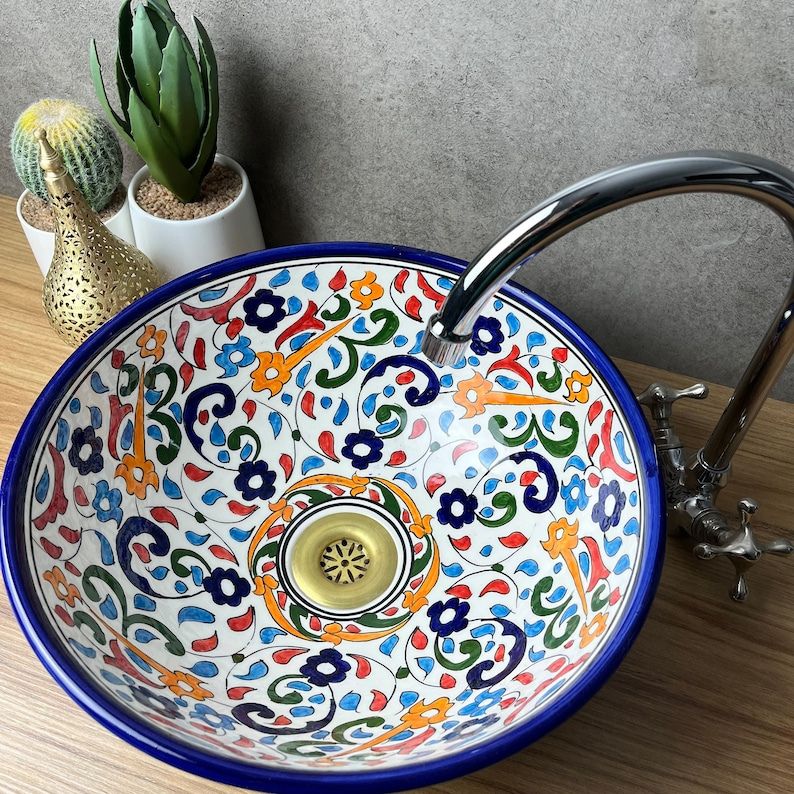 Vasque élégante pour salle de bain | Lavabo en céramique style orientale - colorful sink bowl #185T