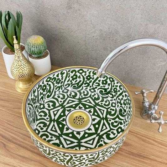 14K Carat Gold contour bathroom sink | Hand painted ceramic sink | Bathroom sink #20P