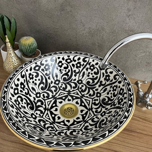 14K Carat Gold contour bathroom sink | Hand painted ceramic sink | Bathroom sink #20T