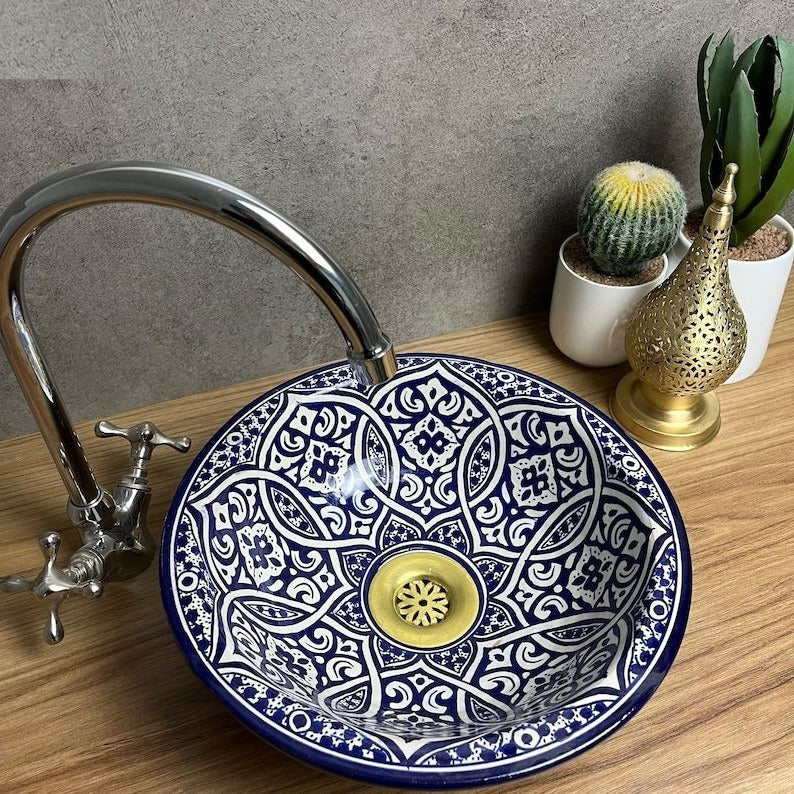 Vasque élégante pour salle de bain | Lavabo en céramique style orientale | Blue sink bowl #185N