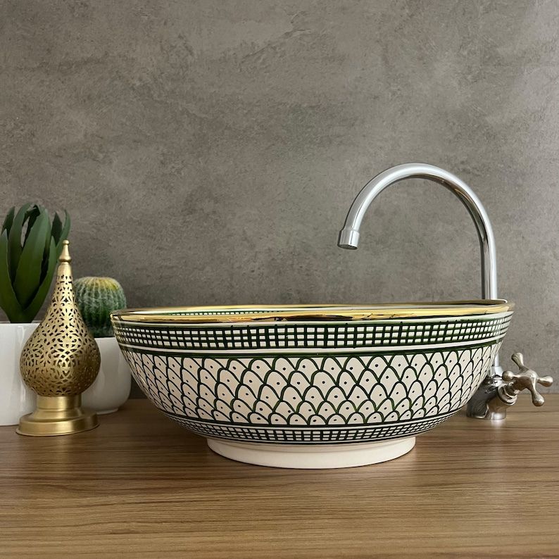 14K Carat Gold contour bathroom sink | Hand painted ceramic sink | Bathroom sink #20Q