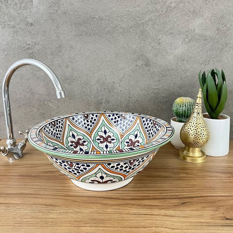 Vasque élégante pour salle de bain | Lavabo en céramique style orientale - colorful sink bowl #185P