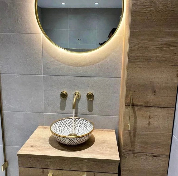 14K Carat Gold contour bathroom sink | Hand painted ceramic sink | Bathroom sink #20R