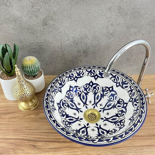 Hand-painted Moroccan sink - Blue Moroccan sink - Blue sink - Blue sink bowl #222