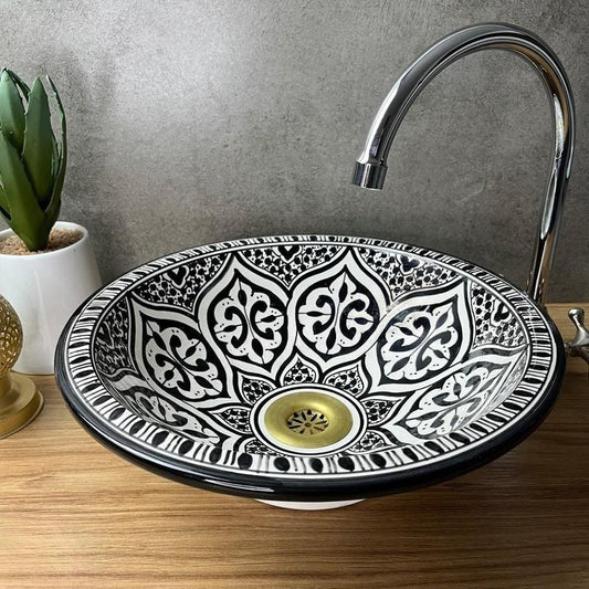 Hand-painted Moroccan sink - Black and white Moroccan sink - Moroccan sink - Black sink bowl #223