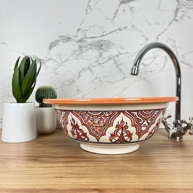 Hand-painted Moroccan sink - Moroccan sink - Orange sink - Moroccan sink bowl #221