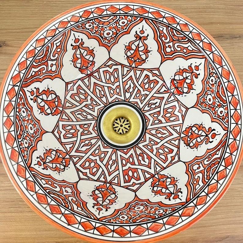 Hand-painted Moroccan sink - Moroccan sink - Orange sink - Moroccan sink bowl #221